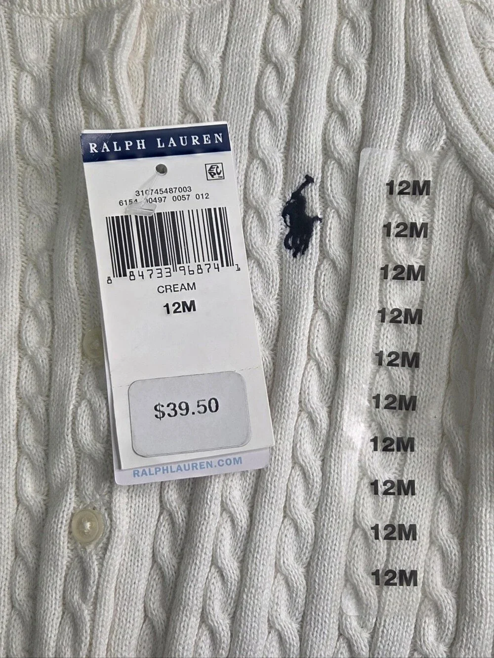 Ralph Lauren Deadstock Knit Cardigan Ruffled Sweater White Cream Size 12 Months